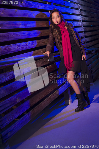 Image of Mixed Race Young Adult Woman Against a Wood Wall Background