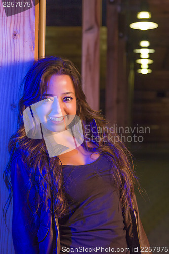 Image of Night Portrait of Pretty Mixed Race Young Adult Woman