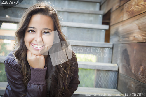 Image of Mixed Race Young Adult Woman Portrait on Staircase