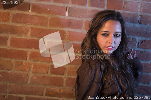 Image of Pretty Mixed Race Young Adult Woman Against a Brick Wall