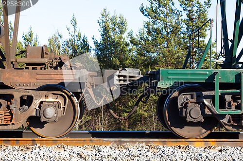 Image of Railway train cars. automatic coupling