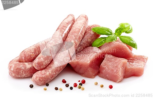 Image of fresh raw sausages and meat