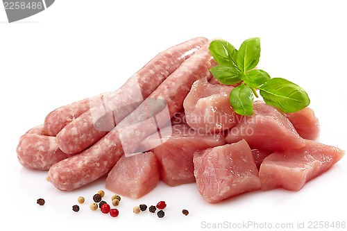 Image of fresh raw sausages and meat