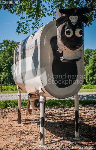 Image of metal cow on farm