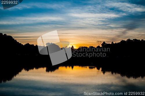 Image of  fishing lake at  sunset