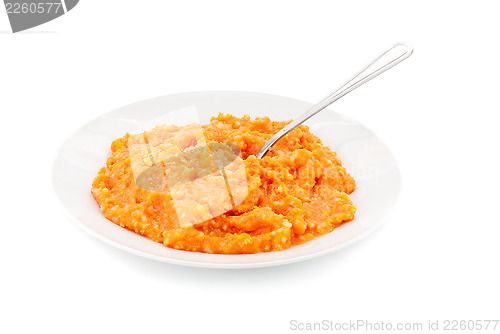 Image of porridge pumpkin and wooden spoon 
