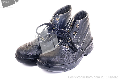 Image of New  working man's boots black isolated on a white