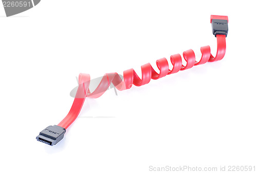 Image of Red SATA cable twisted in spring   isolation on  white