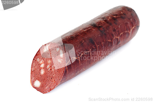 Image of Meat  product. Sausage  isolation on  white  background