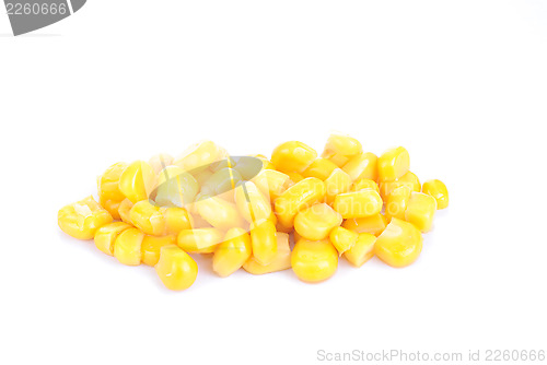 Image of Sweet  marinated whole kernel corn  isolated  on  white