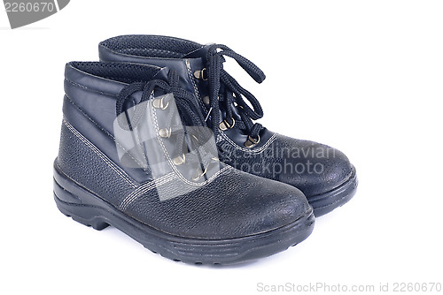 Image of Working man's boots black isolated on a white