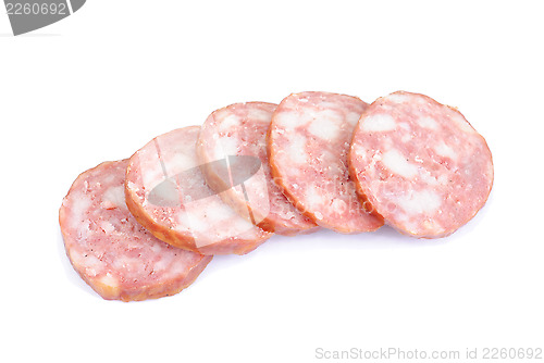 Image of Meat product.Sausage isolated on white background 