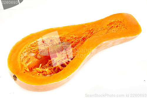 Image of Slices of pumpkin close up isolation in white  background 