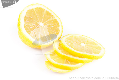 Image of Slices of lemon close up isolation in white  background 