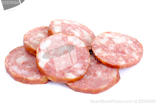 Image of Meat product.Sausage isolated on white background 