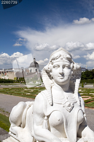 Image of Baroque sphinx statue bust at Belvedere Palace Castle Vienna Aus