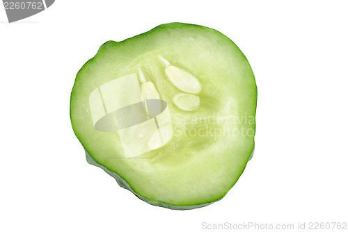 Image of cucumber sliced isolated on white background.