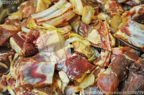 Image of marinated liver, kidneys, lungs meat shashlik