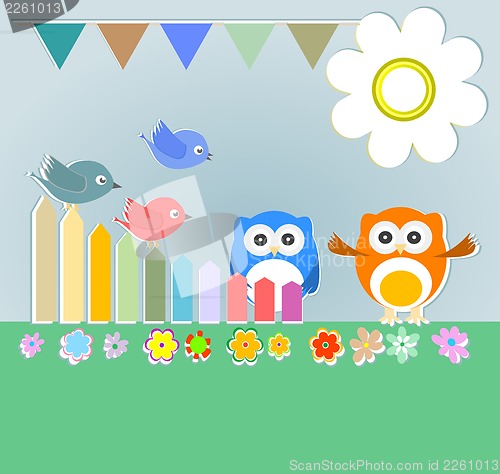 Image of Background with couple of owls and birds