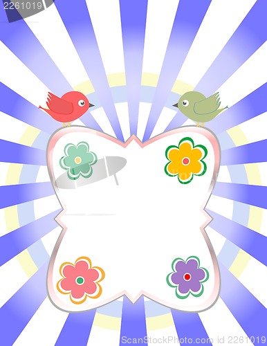 Image of birthday party card with cute birds and flowers