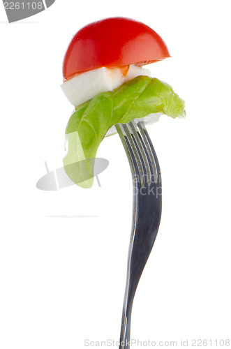 Image of Caprese salad on the fork