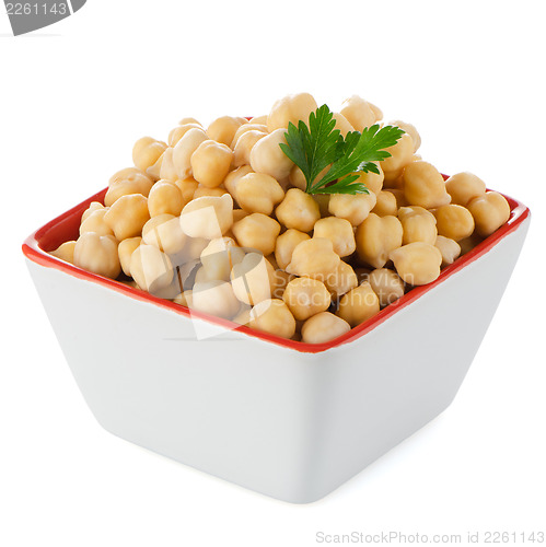 Image of Closeup of a bowl with boiled chickpeas