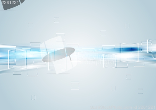 Image of Elegant blue design with abstract waves and squares