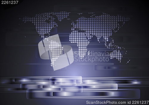 Image of Abstract hi-tech background with world map. Vector