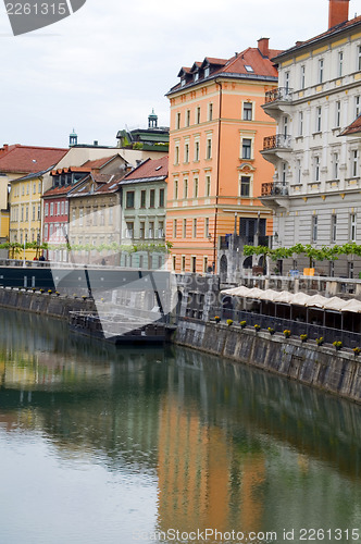 Image of historic buildings old city  Ljubljanica River Ljubljana capital