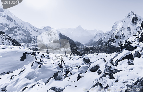 Image of Mountaineer climbing in the Himalaya mountains