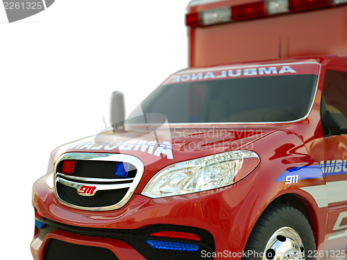 Image of Ambulance: Closeup view of emergency services vehicle on white