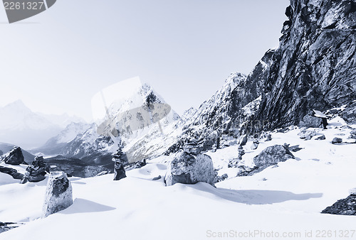 Image of Himalaya mountains covered with snow at daybreak