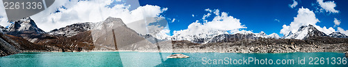 Image of Himalaya panorama: sacred lake near Gokyo and Everest summit