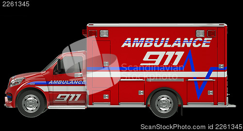 Image of Ambulance: Side view of emergency services vehicle over black