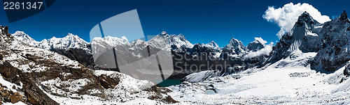 Image of Panoramic view of Himalaya peaks: Everest, Lhotse, Nuptse and ot