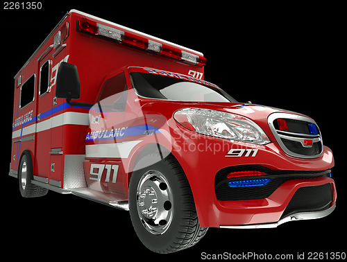 Image of Ambulance: wide angle view of emergency services vehicle on blac