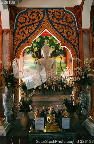 Image of Buddha images at a temple in Thailand