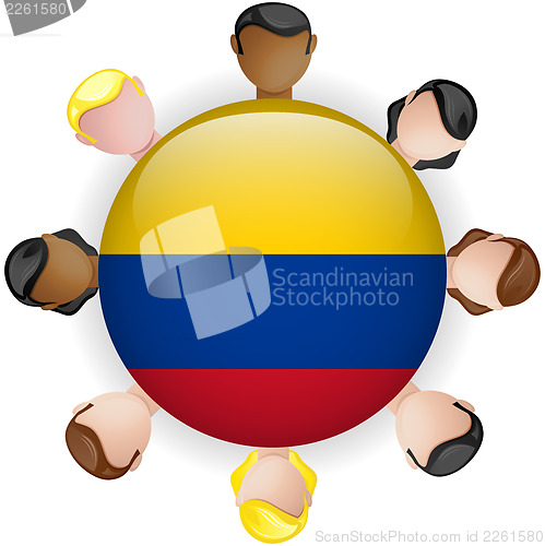 Image of Colombia Flag Button Teamwork People Group