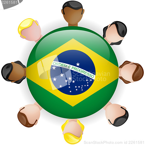 Image of Brazil Flag Button Teamwork People Group