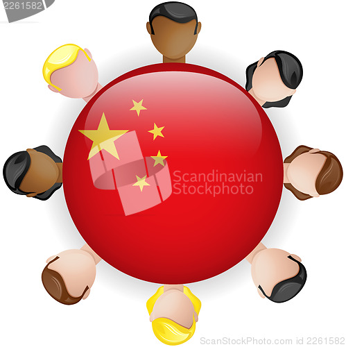 Image of China Flag Button Teamwork People Group