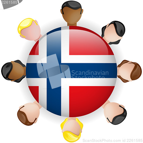 Image of Norway Flag Button Teamwork People Group