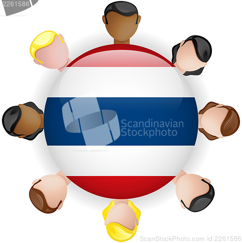 Image of Thailand Flag Button Teamwork People Group