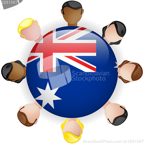 Image of Australia Flag Button Teamwork People Group