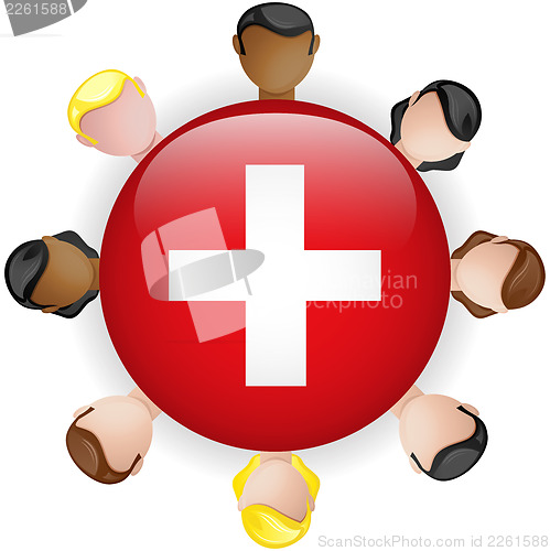 Image of Switzerland Flag Button Teamwork People Group