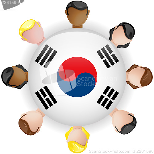 Image of South Korea Flag Button Teamwork People Group