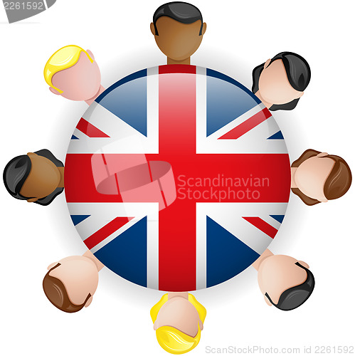 Image of UK Flag Button Teamwork People Group
