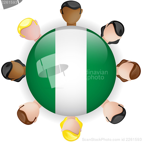 Image of Nigeria Flag Button Teamwork People Group