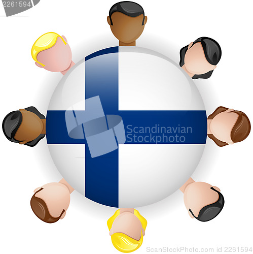 Image of Finland Flag Button Teamwork People Group