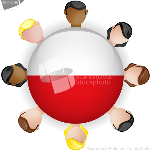 Image of Poland Flag Button Teamwork People Group