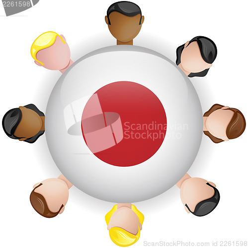 Image of Japan Flag Button Teamwork People Group